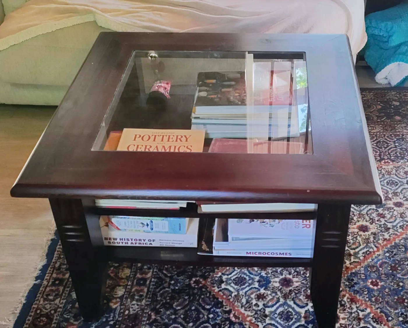 Matching Dark Wood & Glass Side/End Table