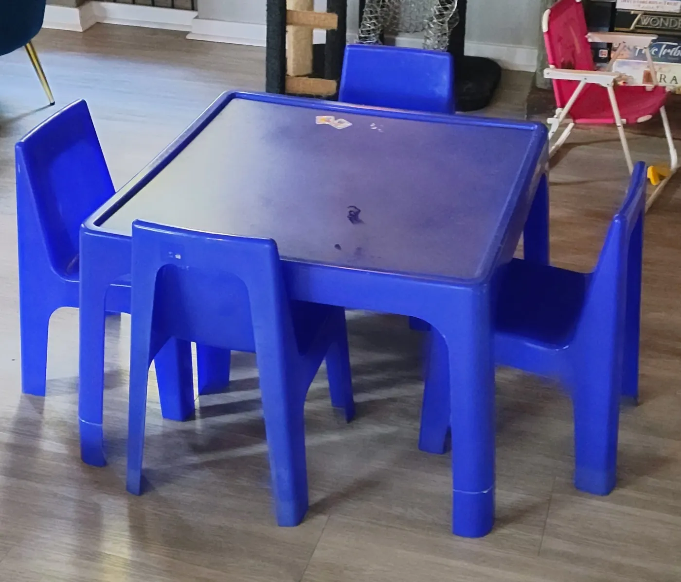 Kids Blue Plastic Table & 4 Chairs Set